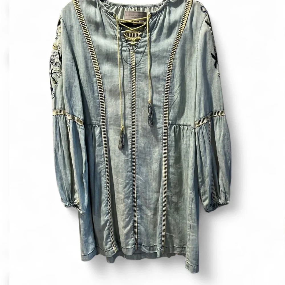Double D Ranch Denim Dress Embroidered In Lay Cutouts Dress Size Medium - Picture 3 of 7